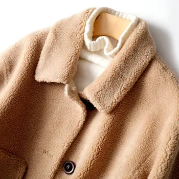 Kabát Ženy granulované vlna krátke fleece ovčie kožušiny jeden kus kabát žien jeseň zima nový kórejský voľné teplý vlnený kabát