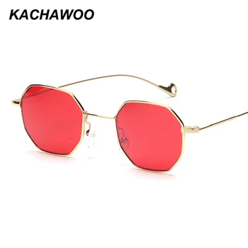 Kachawoo malé mnohouholník slnečné okuliare mužov 2019 lete kovový rám, červená, žltá, tónované retro slnečné okuliare pre ženy príslušenstvo