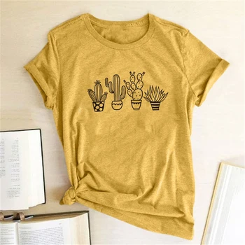 Kaktus Zalievanie Tlačiť T-shirts Žien Nové Tričko Ženy Móda Estetické Oblečenie Kawaii Tričko Femme Tee kórejský Roztomilý Teens Topy