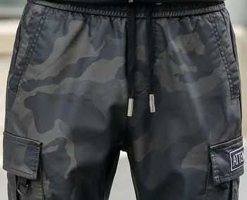 Kamufláž jogger kožené nohavice mužov Multi vrecká Armáda zelená Čierna Plus veľkosti 33 34 36 hip-hop štýl