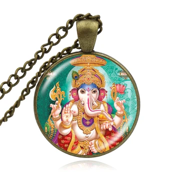 KARAIRIS Kúzlo Indický Slon Boh Ganesh Náhrdelník 25 MM Sklo Dome Cabochon Čo Prívesok Šperkov Náhrdelník Amulet Rodiny Darček