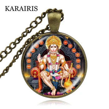 KARAIRIS Vintage India Náboženstvo Náhrdelník Sklo Cabochon Boh Pán Hanuman Šperky, Prívesok Reťazca Náhrdelníky Pre Ženy, Muža, Šperky
