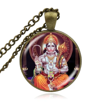 KARAIRIS Vintage India Náboženstvo Náhrdelník Sklo Cabochon Boh Pán Hanuman Šperky, Prívesok Reťazca Náhrdelníky Pre Ženy, Muža, Šperky