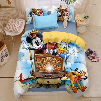 Karikatúra Disney Mickey Minnie Mouse Posteľná Bielizeň Nastaviť Krásny Pár Kráľovná King Size Dievča, Chlapec Posteľ Sady Deti Perinu Obliečok