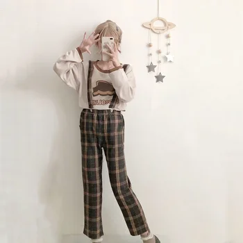 Kawaii dievča lolita dna roztomilý koberčeky podväzkové sukne vrecká kockované nohavice japonský študent lolita dna 2020 nové