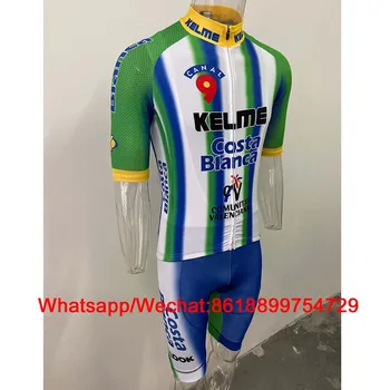 Kelme Pro Team Cyklistické Vyhovovali Costa Blanca Kanál Retro Dres Zelená Modrá Comunitat Valenciana Racing Nastaviť Bicykel T-Shirts Maillot Bib