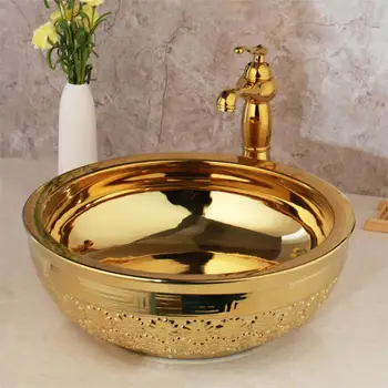 KEMAIDI Pevné Brass Povodí Kohútikov Sady Zlaté Luxusné Keramické Umývadlo Kúpeľňa Ťuknite na položku Umývadlo Umývadlo, Vaňa Kombinovať Mixér Zadarmo Mozgov