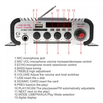 Kentiger HY-600 2 HI-FI Car Audio Zosilňovač, FM Rádio, USB, MP3 Stereo Digitálny Prehrávač, Podpora U disku, SD / MMC karty