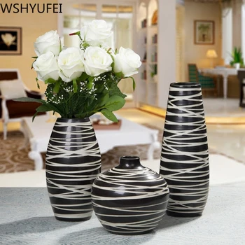 Keramické Abstraktné Váza Čierny a Biely Prúžok Domova Ploche Dekorácie Showroom Módne Dekoratívne Pultu Váza