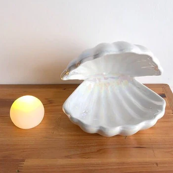 Keramické Nočné Svetlo Ploche Dekorácie Shell Svetlo Šperky Skladovanie Ozdôb Európsky Štýl Nočná Lampa Ružová