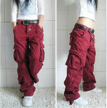 Khaki cargo nohavice ženy Tanec hiphop nohavice ženskej hip-hop, nohavice, kombinézy multi-vrecko nohavice multi-vrecko nohavice žena