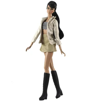 Khaki Módne Bábiky Oblečenie Set pre Bábiku Barbie Oblečenie Kabát Mini Sukne Kabelka 11.5