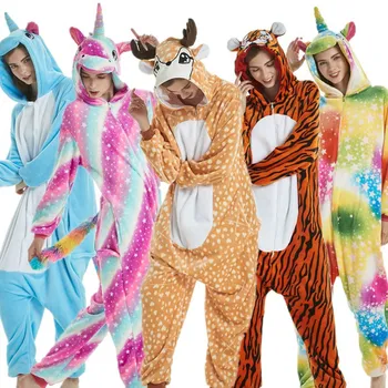 Kigurumi Pajama Jednorožec Onesies Pre Ženy, Mužov, Zimné Sleepwear Zvierat Králik Jeleň Kostýmy Dospelých Kugurumi Panda Pyžamá