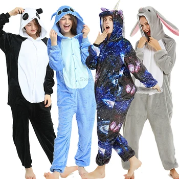 Kigurumi Pajama Jednorožec Onesies Pre Ženy, Mužov, Zimné Sleepwear Zvierat Králik Jeleň Kostýmy Dospelých Kugurumi Panda Pyžamá