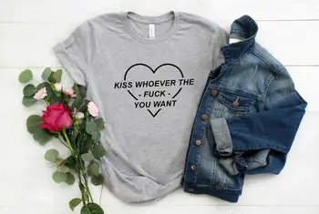 Kiss Kto Chcete, Ženy tričko Bežné Bavlna Lumbálna Funny t-shirt Darček Pre Pani Yong Dievča Top Tee Kvapka Loď ZY-254