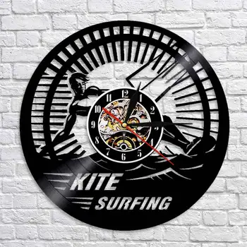 Kite Surfing Nástenné Hodiny Domova Moderný Dizajn s Retro Vinyl Nástenné Hodiny Kite stravovanie Wall Art Kite Surfistov Darčeky
