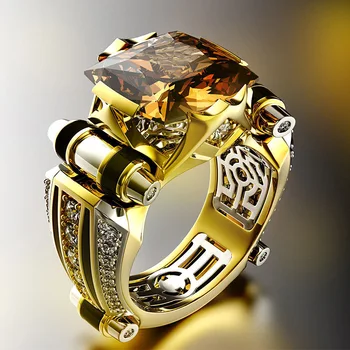 Klasická Móda Zlata s Šampanské Crystal Kameň Mužov Krúžok Steampunk Engement Lovly Snubné Prstene pre Ženy Módne Šperky