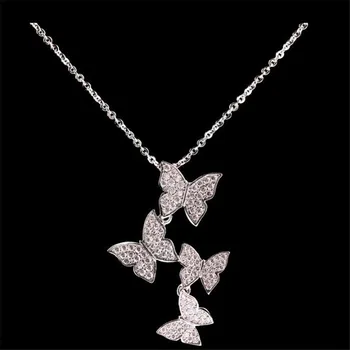 Klasická Móda, Šperky Hot Predaj 925 Sterling Silver Sladké Rez Pripraviť Biela 5A Kubický Zirkón Ženy Prívesok Motýľ Náhrdelník