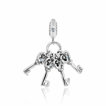 Klasické 925 Sterling Silver Kľúče Lásky Visieť Kúzlo Korálky fit Originálne Náramky Ženy DIY Šperky