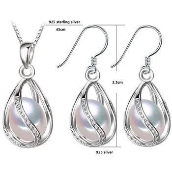 Klasické 925 sterling silver set prírodné sladkovodné perly šperky sady strieborné náušnice nezávislá náhrdelník pre ženy móda darček