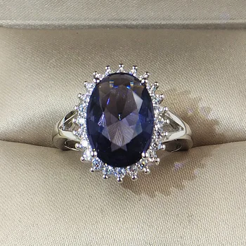 Klasické Modré Veľké Kamenné Princezná Rez Gold Crystal Krúžok Žien Zapojenie Narodeniny Darček Šperky, Luxusné 925 Strieborný Prsteň