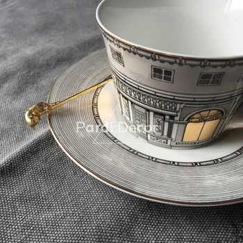 Klasické Swan hrad zlaté okno šálku kávy tanier sady 1set/veľa