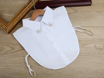 Klasické tričko módne golier, biela profesionálne Ženy falošné golier geometrická výzdoba bavlna korálky vyšívané