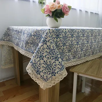 Klasické Čínske Bavlnená posteľná Bielizeň Obrus Retro Modré A Biele Porcelánové Kuchynský Stôl Kryt Látkou toalha de mesa Manteles