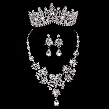 KMVEXO 3KS Európe Módne Luxusné Crystal Drahokamu Svadobné Svadobné Princezná Šperky Sady Nádherný Tiaras Náhrdelníky Náušnice Nastaviť