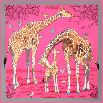 KOI SKÁČE feman130 Hodvábna Šatka Mäkké veľké Štvorce šatkou vysokej kvality Dekoratívne Šatku žirafa Tlač Šatkou darček Zábal