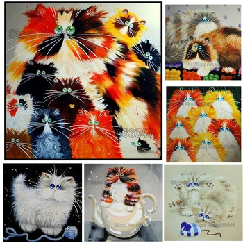 Kolo/Štvorcových ručné práce farebné mačky diy výšivky vzor živice mozaiky zvierat 5D diy diamond maľovanie 3d cross stitch súpravy