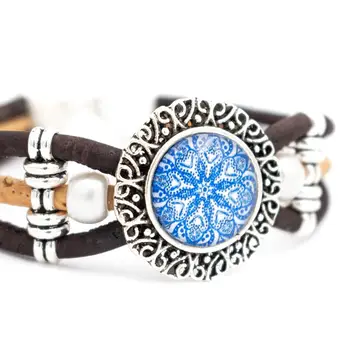 Korok šperky set z Portugalska tradičné keramické dlaždice vzor modrý kvet pôvodné Prírodné materiály, drevené šperky SET-074-1