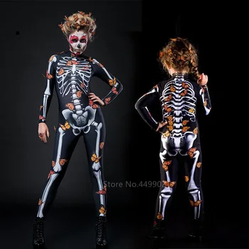 Kostra Ženy Halloween Kostým Deti, Dievčatká Motýľ Ghost Jumpsuit Party, Karneval, Cosplay Strašidelné Diabol Deň Mŕtvych
