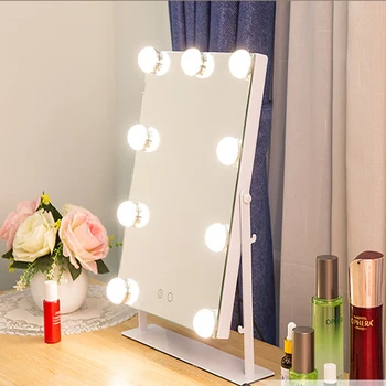 Kozmetické Hollywood make-up Zrkadlo s led svetlom 10X Dotyk Dimmer Prepínač Prevádzkované Stojan na Stôl spiegel espelho зеркало VIP