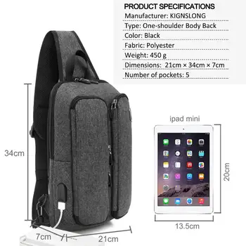 Kožená taška Módne čierne tašky s usa účtovať hrudníka taška ľahké daypack vonku denné nosenie tašky v 9.8 palcový ipad KSL