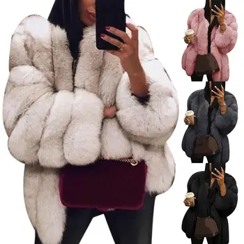 Kožušinový kabát módne jesenné a zimné dámske bundy veľké veľkosť krátke umelé kožušiny kabát teplé kožušinový kabát dlhý rukáv bundy