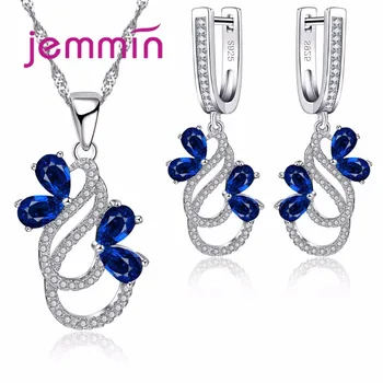 Kreatívne Blue Crystal White Kamienkami 925 Sterling Silver Šperky Sady Pre Ženy, Svadobné Vyhlásenie Náhrdelníky Náušnice