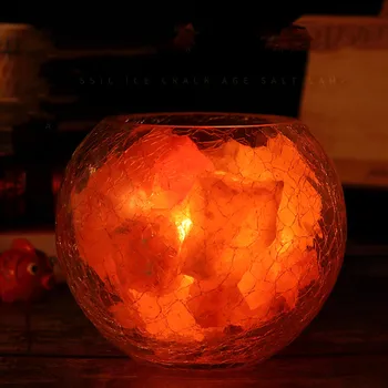 Kreatívne Crystal Soľná Lampa Kruhové Sklenené Tienidlo Crack, Spálne, Stolové Lampy, Nočné Led Nočné Čítanie Rozprávky Vianočné Osvetlenie
