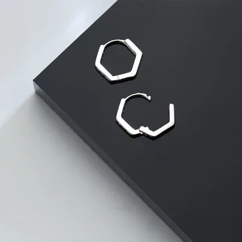 Kreatívne Geometrické Jednoduchý Mnohouholník Ucho Tlačidlo Hexagon Náušnice Hoop pre Ženy, Malé Ušné Štuple 925 Sterling Silver Šperky Darček