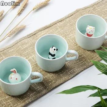 Kreatívne malý keramický hrnček mlieka so zvieratami roztomilý kreslený troch-dimenzionální šálku kávy Tepelne-odolné Celadon pohár pekný darček