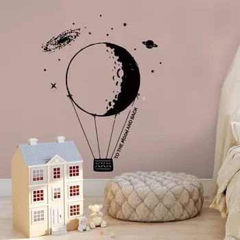 Kreatívne Mesiac teplovzdušný balón Stenu, Nálepky, obývacej izby, spálne dekorácie, Nástenné Art obtlačky pre deti detská izba tapety, samolepky