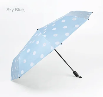 Kreatívne polka dot čierny povlak protislnečnú ochranu proti UV žiareniu tri skladacie daždivé a slnečný s dvojakým použitím ženy vetru silné dáždnik