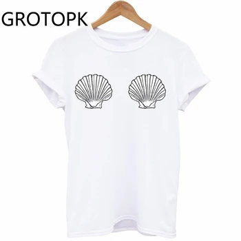 Kreatívne Shell Hrudníka Tričko pre Ženy, Krátky Rukáv Bavlna Žena T-shirt Sexy Dekor Bff Paired T-shirts Harajuku Top Streetwear