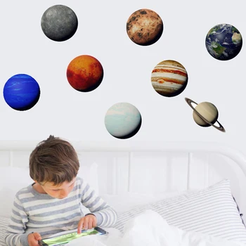Kreatívne Solárneho Systému Cartoon Samolepky Na Stenu Pre Deti Izby Hviezdy Vesmíru Planéty Zem, Slnko, Saturn, Mars Plagát Nástenná Maľba