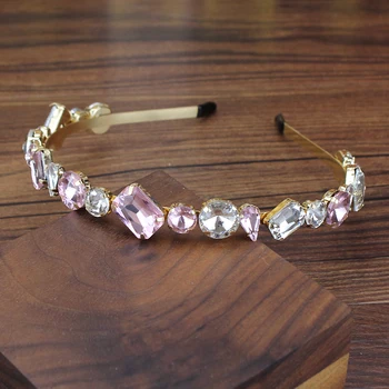 Kruhové Námestie Farebné Sivá Ružová Crystal Ženy Hairbands Barokový Vlasy Príslušenstvo Geometrické Diamante Čelenky