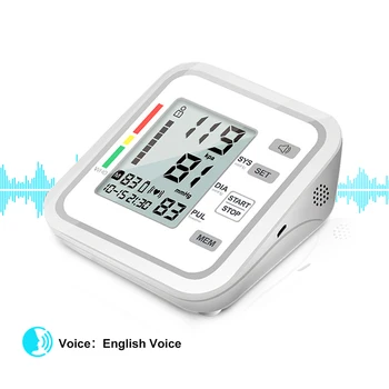 Krvný Tlak Monitor Hornej končatiny Domov BP Sfigmo anglický Hlas Automatické Elektrické PR Tonometer Lcd Sphygmomanometer