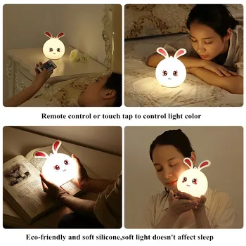 Králik LED Nočné Svetlo Dotykový Snímač Diaľkového Ovládania 16 Farieb, USB Nabíjateľné Silikónové Bunny Čítanie pre Deti Baby Vianočný Darček