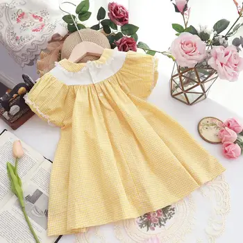 Králik Výšivky Šaty pre Dieťa Dievča Žltá Vintage španielska Princezná Šaty Batoľa Dievčatá Čipky Narodeniny Oblečenie Vestidos