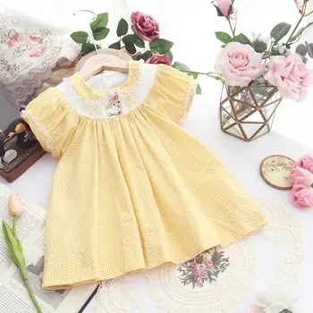 Králik Výšivky Šaty pre Dieťa Dievča Žltá Vintage španielska Princezná Šaty Batoľa Dievčatá Čipky Narodeniny Oblečenie Vestidos