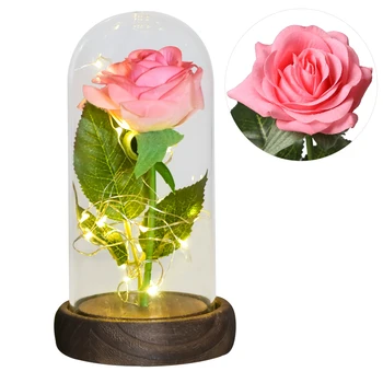 Kráska a Zviera Red Rose V Sklenenou Kupolou Umelé Kvety Svetlo LED Lampa pre Svadobné valentínske Darčeky, Vianoce, Narodeniny